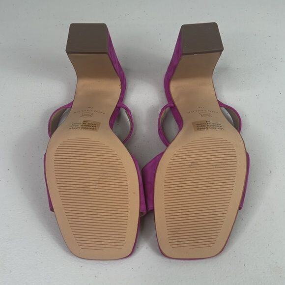New Ann Taylor Suede Two Strap Block Heel Sandals Fuchsia Sz 7 Heels bright open - Picture 4 of 5